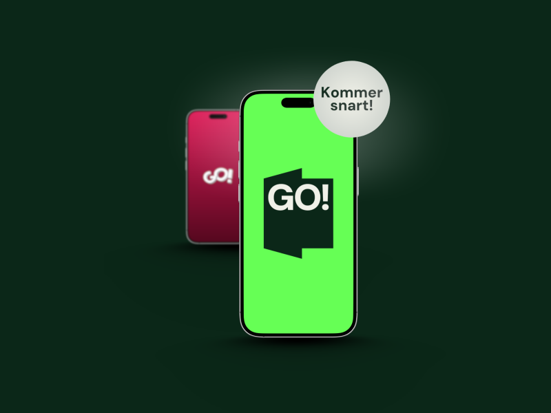 Telefon med Biblo GO!-logo - i baggrunden en sløret telefon med eReolen GO-logo. Sticker med teksten "kommer snart"